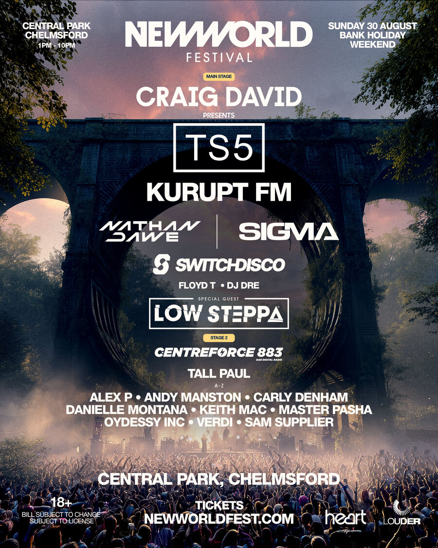 New World Festival Sunday 30 August featuring Craig David presents TS5, Kurupt FM and Sigma